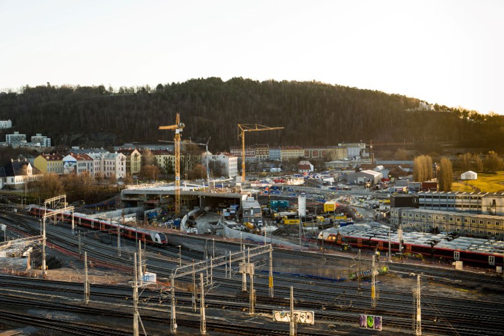 Bilde fra Oslo S der det bygges tunnel for Follobanen.